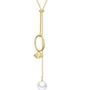 Gold Pearl Ring Pendant Necklace